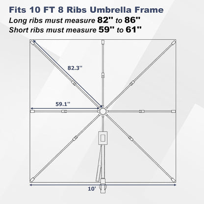 SUNGUARD UMBRELLAS 10 x 10 ft Square Cantilever Replacement Canopy, 8-Rib 230 GSM Polyester Cover - Royal Blue