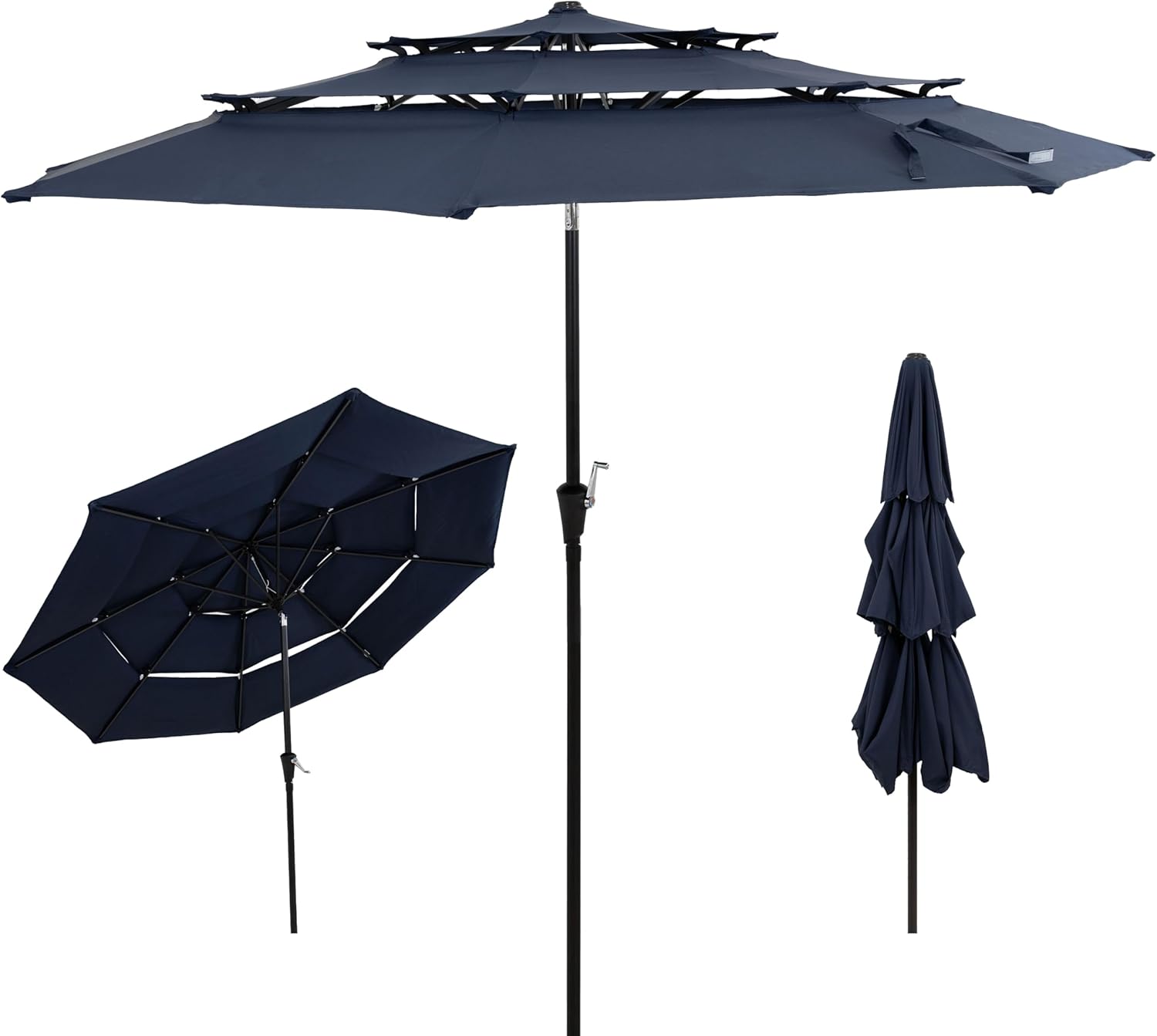 SUNGUARD UMBRELLAS 10 ft 3-Tier Solar LED Patio Umbrella, Vented Polyester Market Umbrella with Crank Tilt - Without Lights