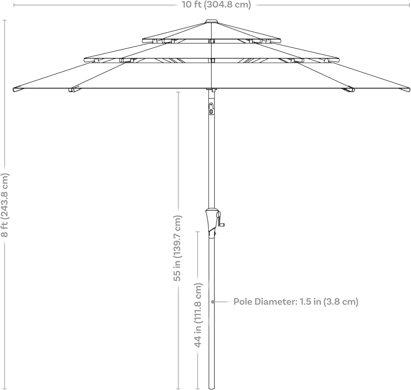 SUNGUARD UMBRELLAS 10 ft 3-Tier Solar LED Patio Umbrella, Vented Polyester Market Umbrella with Crank Tilt
