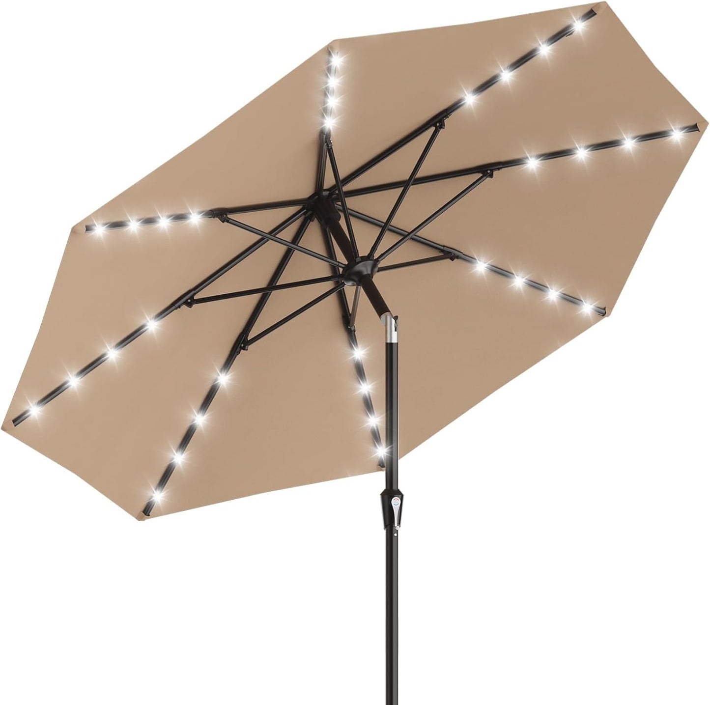 SUNGUARD UMBRELLAS Rectangular Solar LED Patio Umbrella, 16-Light Vented Canopy with Crank Tilt - Cream-White / 12 Ft