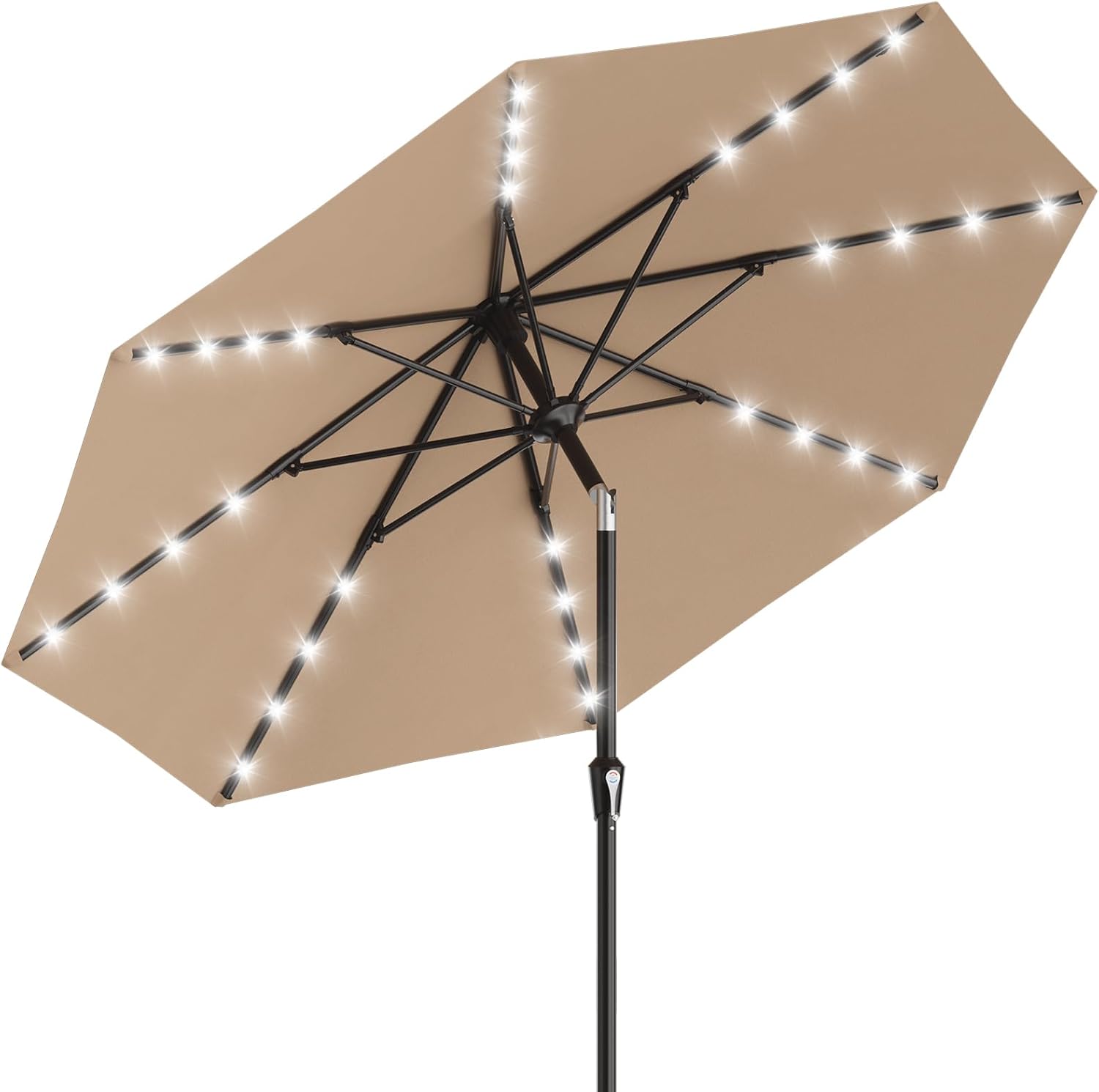 SUNGUARD UMBRELLAS Rectangular Solar LED Patio Umbrella, 16-Light Vented Canopy with Crank Tilt - Cream-White / 12 Ft