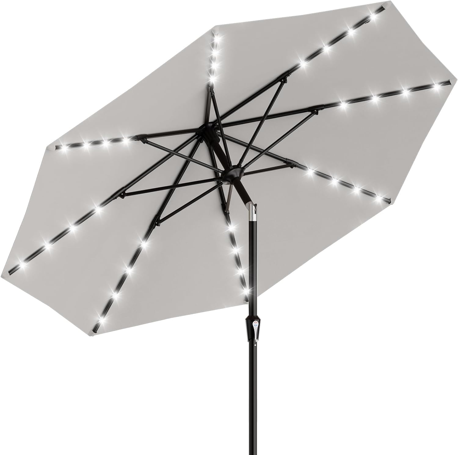 SUNGUARD UMBRELLAS Rectangular Solar LED Patio Umbrella, 16-Light Vented Canopy with Crank Tilt - Cream-White / 9 Ft