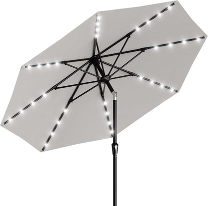 SUNGUARD UMBRELLAS Rectangular Solar LED Patio Umbrella, 16-Light Vented Canopy with Crank Tilt - Cream-White / 9 Ft