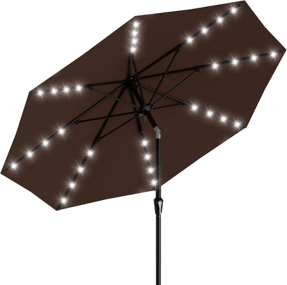 SUNGUARD UMBRELLAS Rectangular Solar LED Patio Umbrella, 16-Light Vented Canopy with Crank Tilt - Lake Blue / 12 Ft