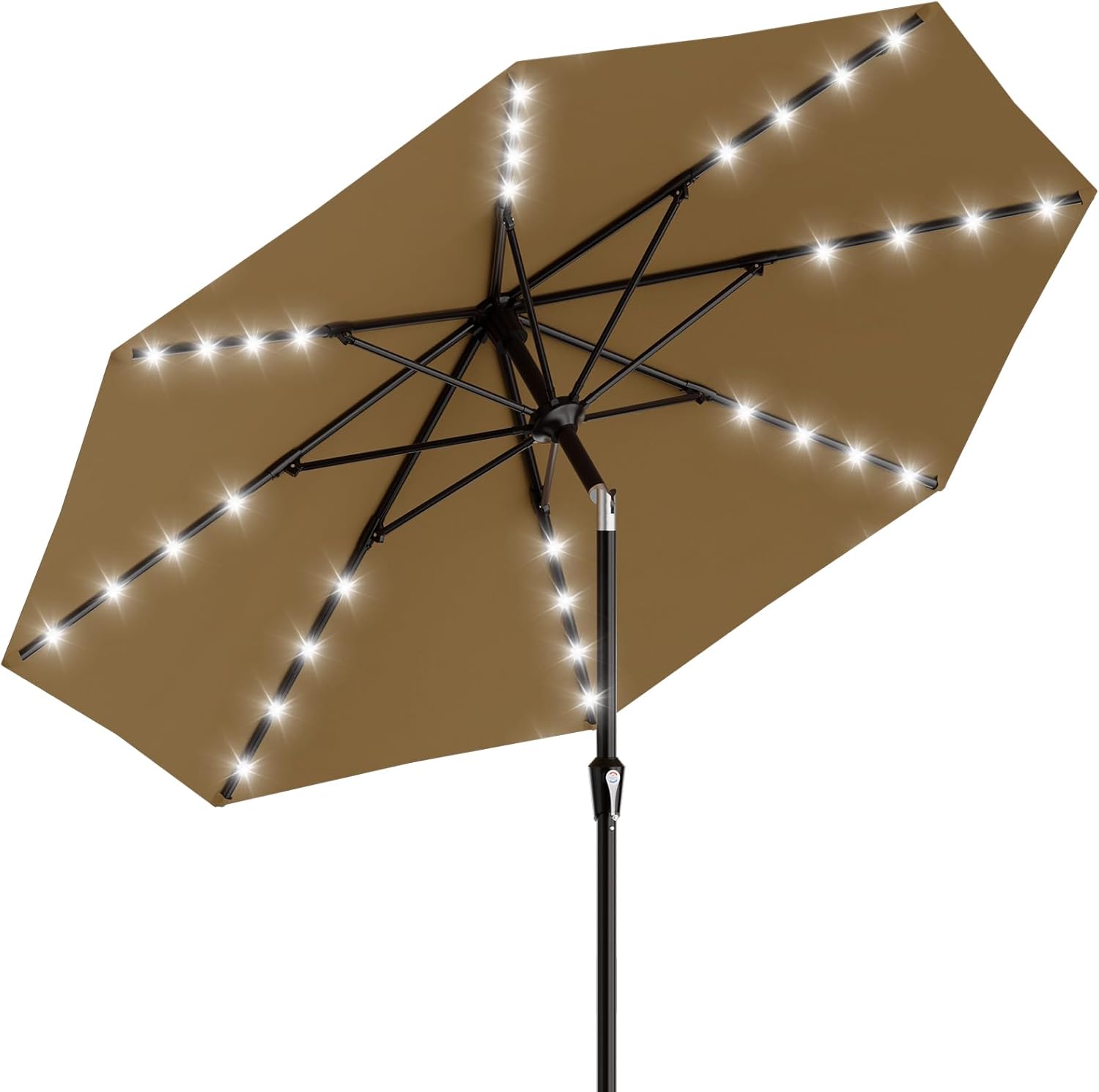 SUNGUARD UMBRELLAS Rectangular Solar LED Patio Umbrella, 16-Light Vented Canopy with Crank Tilt - Khaki / 8 X 10 Ft