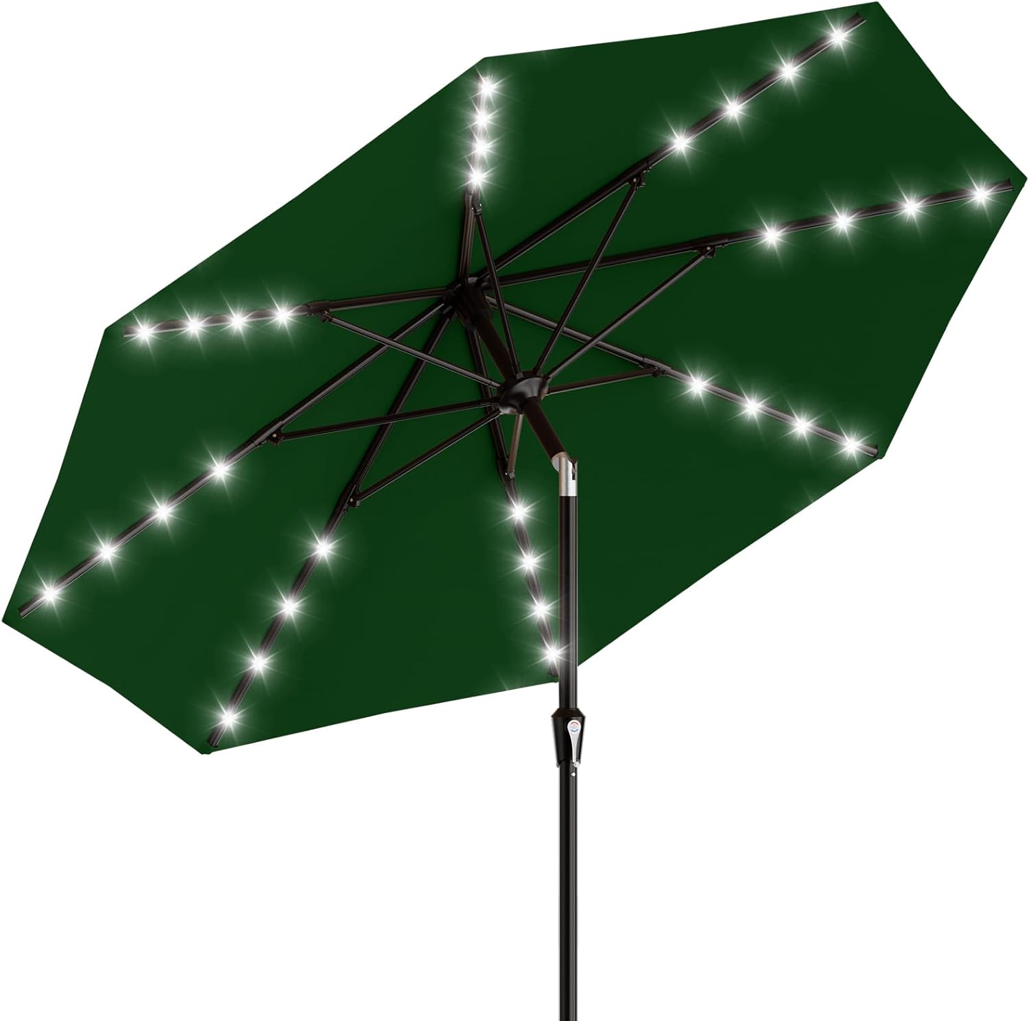 SUNGUARD UMBRELLAS Rectangular Solar LED Patio Umbrella, 16-Light Vented Canopy with Crank Tilt - Light Gray / 8 X 10 Ft