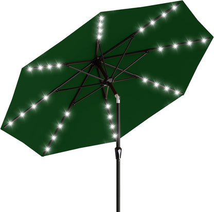 SUNGUARD UMBRELLAS Rectangular Solar LED Patio Umbrella, 16-Light Vented Canopy with Crank Tilt - Light Gray / 8 X 10 Ft