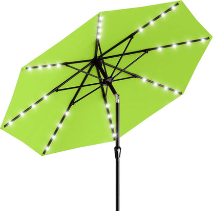 SUNGUARD UMBRELLAS Rectangular Solar LED Patio Umbrella, 16-Light Vented Canopy with Crank Tilt - Dark Green / 9 Ft