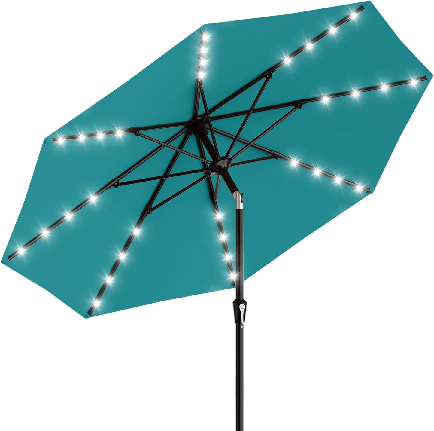 SUNGUARD UMBRELLAS Rectangular Solar LED Patio Umbrella, 16-Light Vented Canopy with Crank Tilt