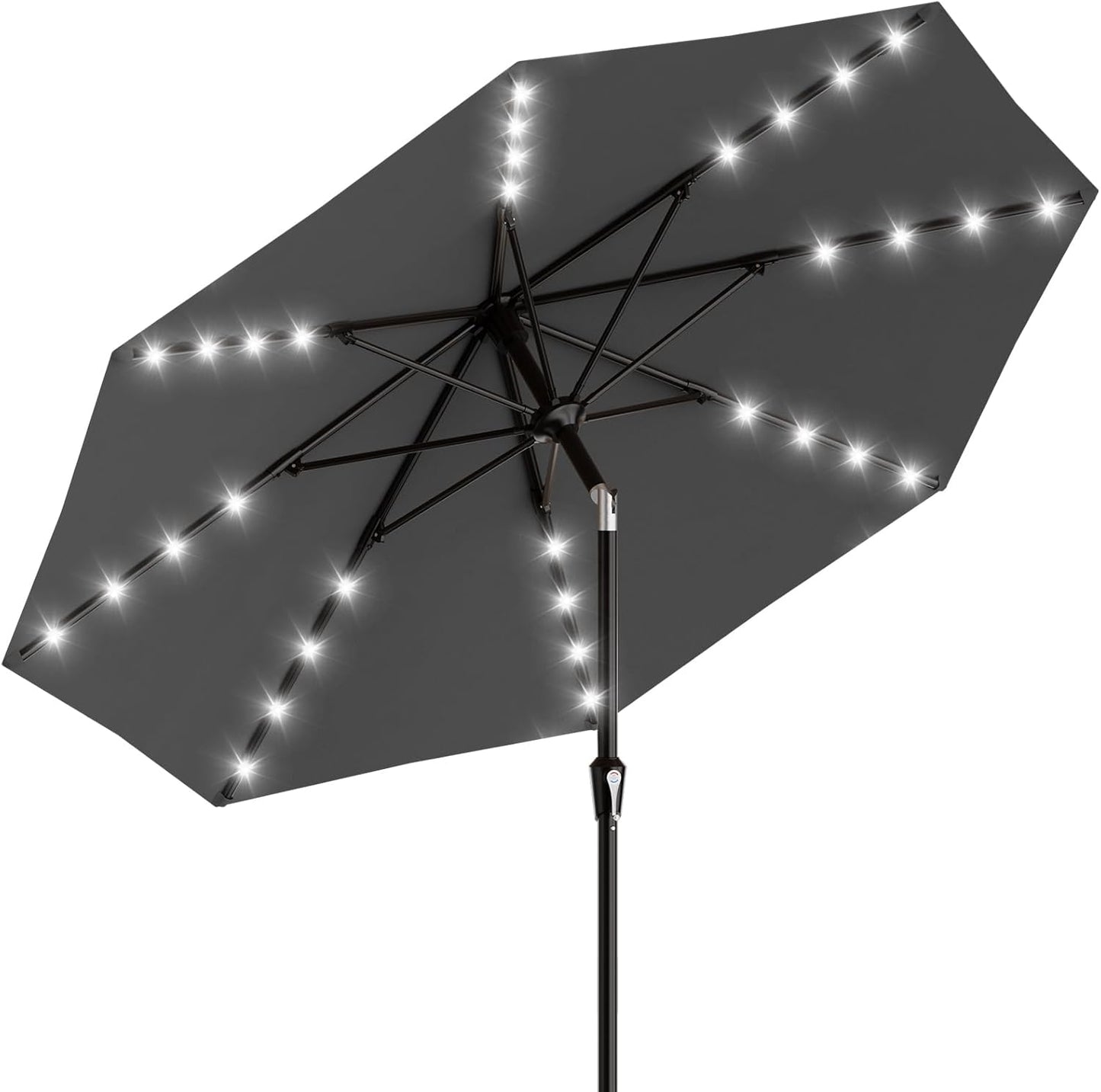 SUNGUARD UMBRELLAS Rectangular Solar LED Patio Umbrella, 16-Light Vented Canopy with Crank Tilt - Black & White Stripe / 9 Ft