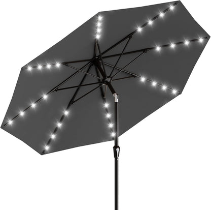 SUNGUARD UMBRELLAS Rectangular Solar LED Patio Umbrella, 16-Light Vented Canopy with Crank Tilt - Black & White Stripe / 9 Ft
