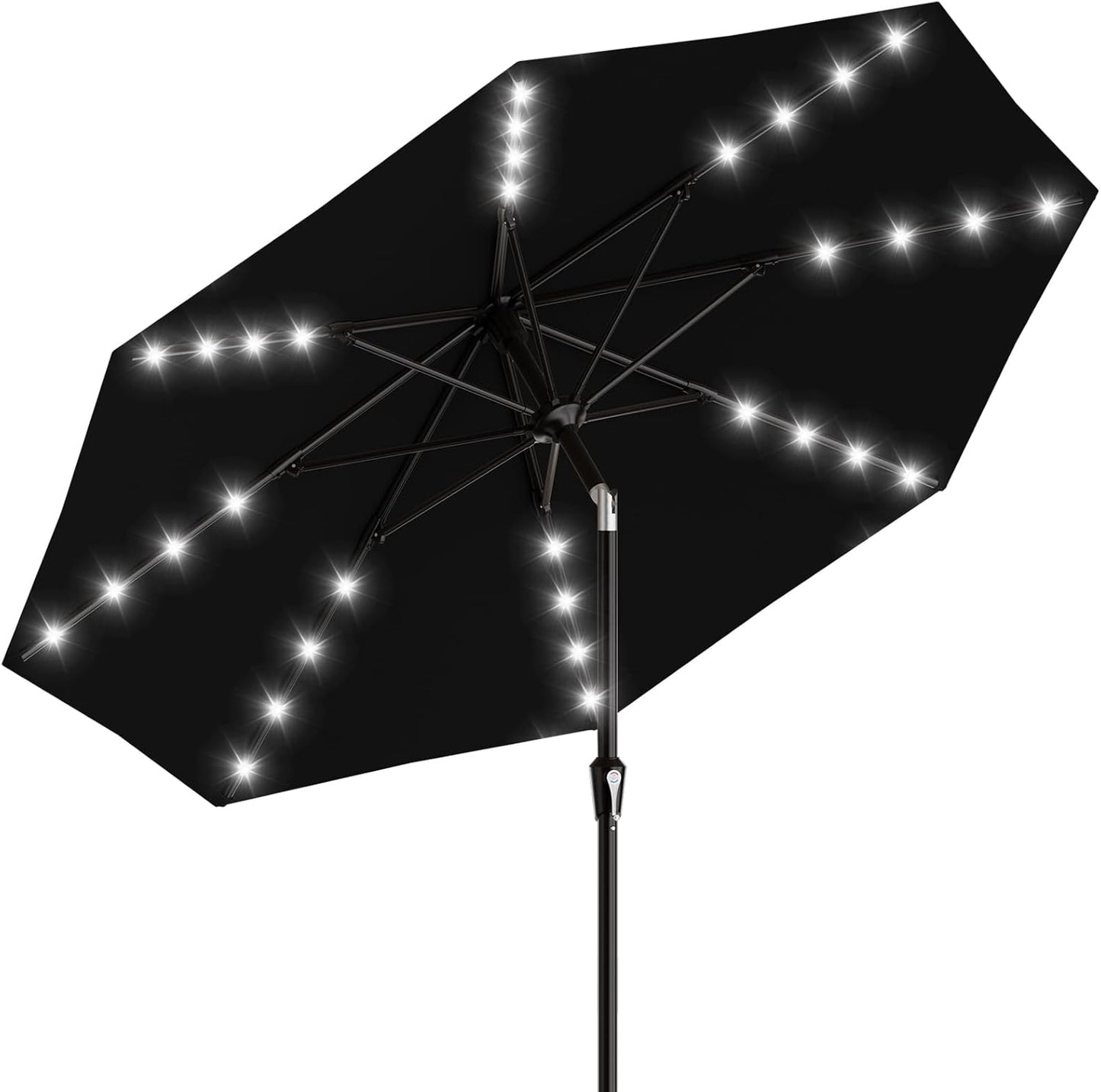 SUNGUARD UMBRELLAS Rectangular Solar LED Patio Umbrella, 16-Light Vented Canopy with Crank Tilt - Light Brown / 9 Ft