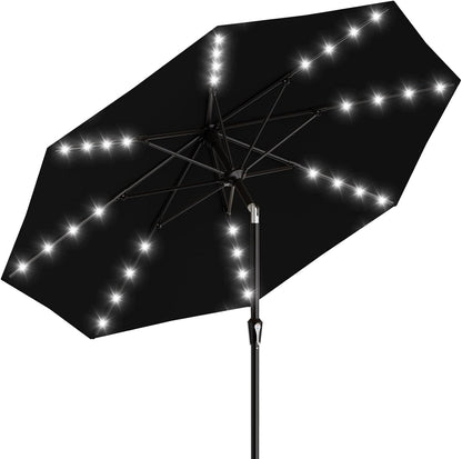 SUNGUARD UMBRELLAS Rectangular Solar LED Patio Umbrella, 16-Light Vented Canopy with Crank Tilt - Light Brown / 9 Ft