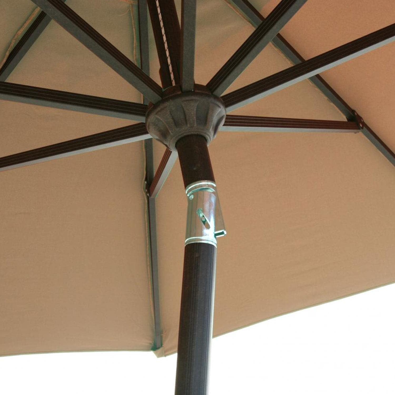 SUNGUARD UMBRELLAS 9 ft Bar Height Patio Umbrella, Brown Aluminum Market Umbrella with Auto Tilt