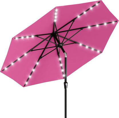 SUNGUARD UMBRELLAS Rectangular Solar LED Patio Umbrella, 16-Light Vented Canopy with Crank Tilt - Navy / 6.5 X 10 Ft