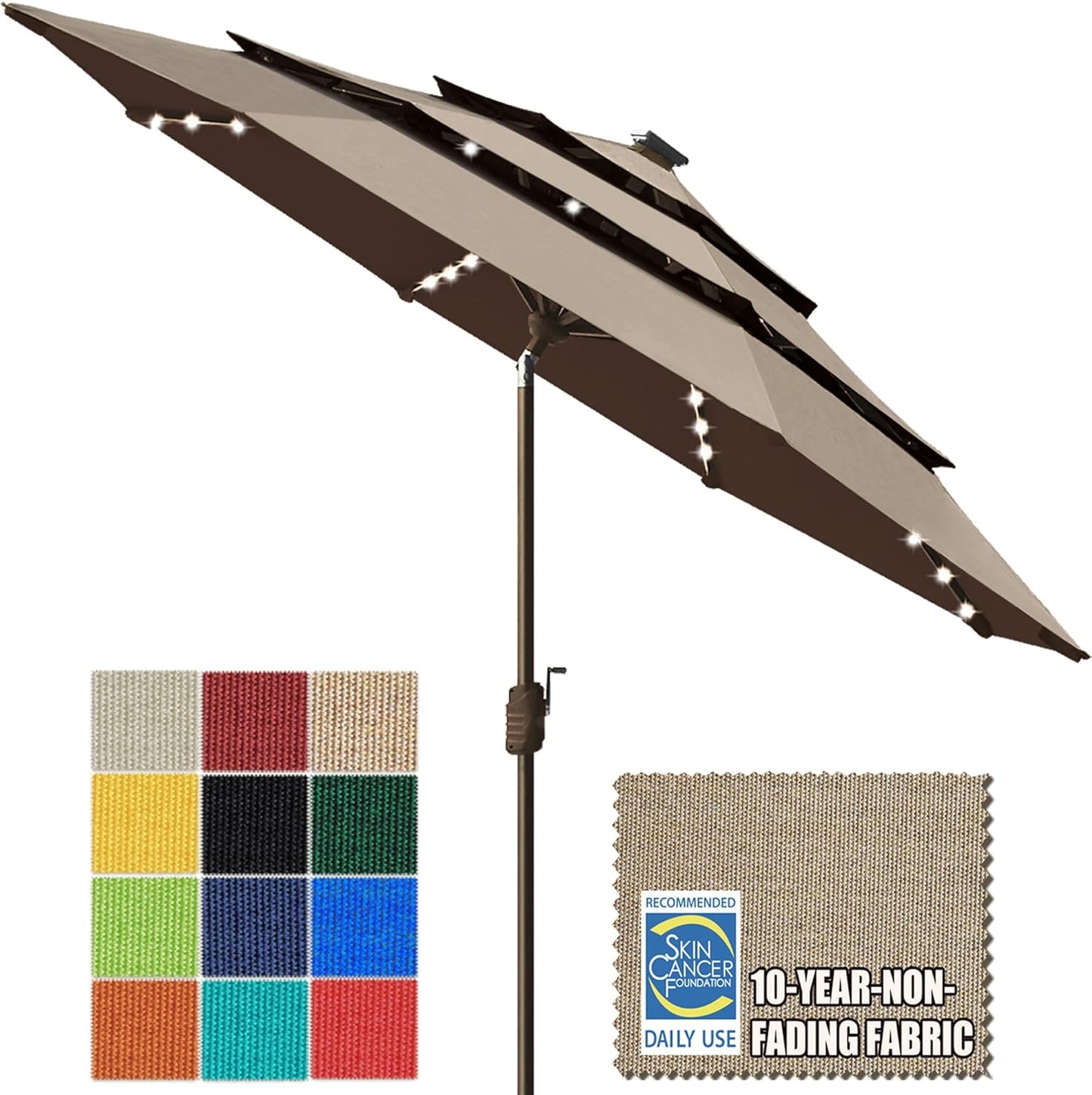 SUNGUARD UMBRELLAS Solar LED Patio Umbrella, 80-Light Acrylic Market Umbrella with Crank and Tilt