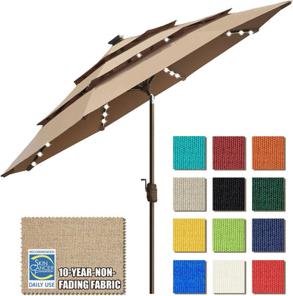 SUNGUARD UMBRELLAS Solar LED Patio Umbrella, 80-Light Acrylic Market Umbrella with Crank and Tilt - Macaw Green / 10FT Triple Vents