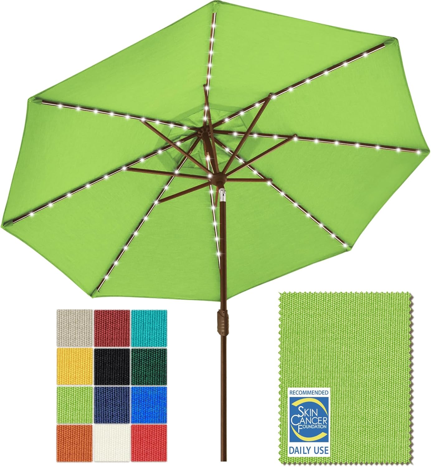 SUNGUARD UMBRELLAS Solar LED Patio Umbrella, 80-Light Acrylic Market Umbrella with Crank and Tilt - Heather Beige / 10FT Triple Vents
