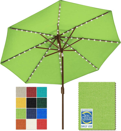 SUNGUARD UMBRELLAS Solar LED Patio Umbrella, 80-Light Acrylic Market Umbrella with Crank and Tilt - Heather Beige / 10FT Triple Vents