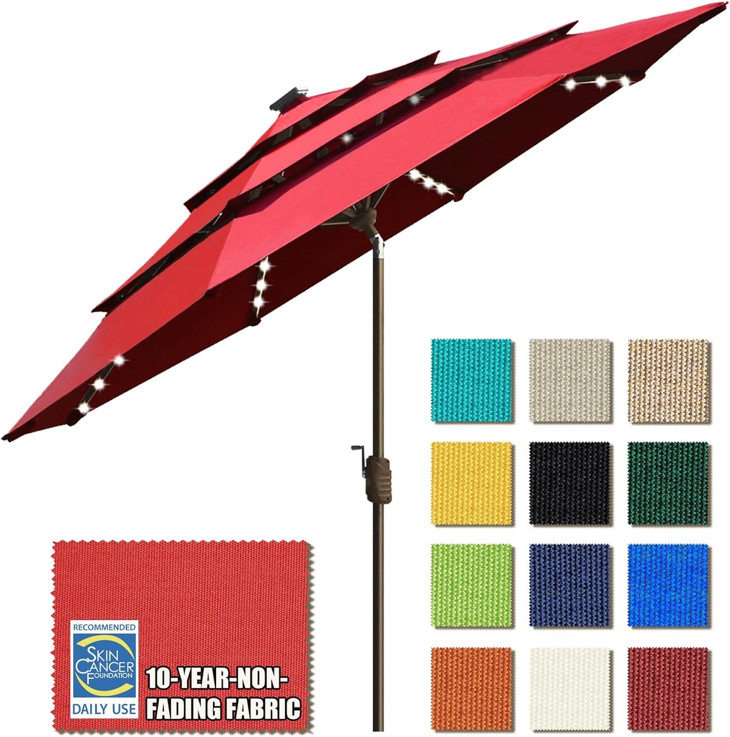 SUNGUARD UMBRELLAS Solar LED Patio Umbrella, 80-Light Acrylic Market Umbrella with Crank and Tilt - Navy Blue / 9FT Single Vent