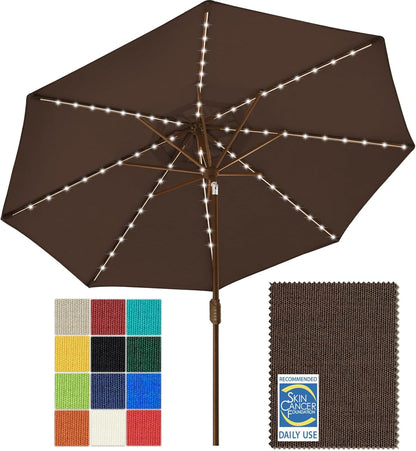 SUNGUARD UMBRELLAS Solar LED Patio Umbrella, 80-Light Acrylic Market Umbrella with Crank and Tilt - Antique Beige / 9FT Single Vent