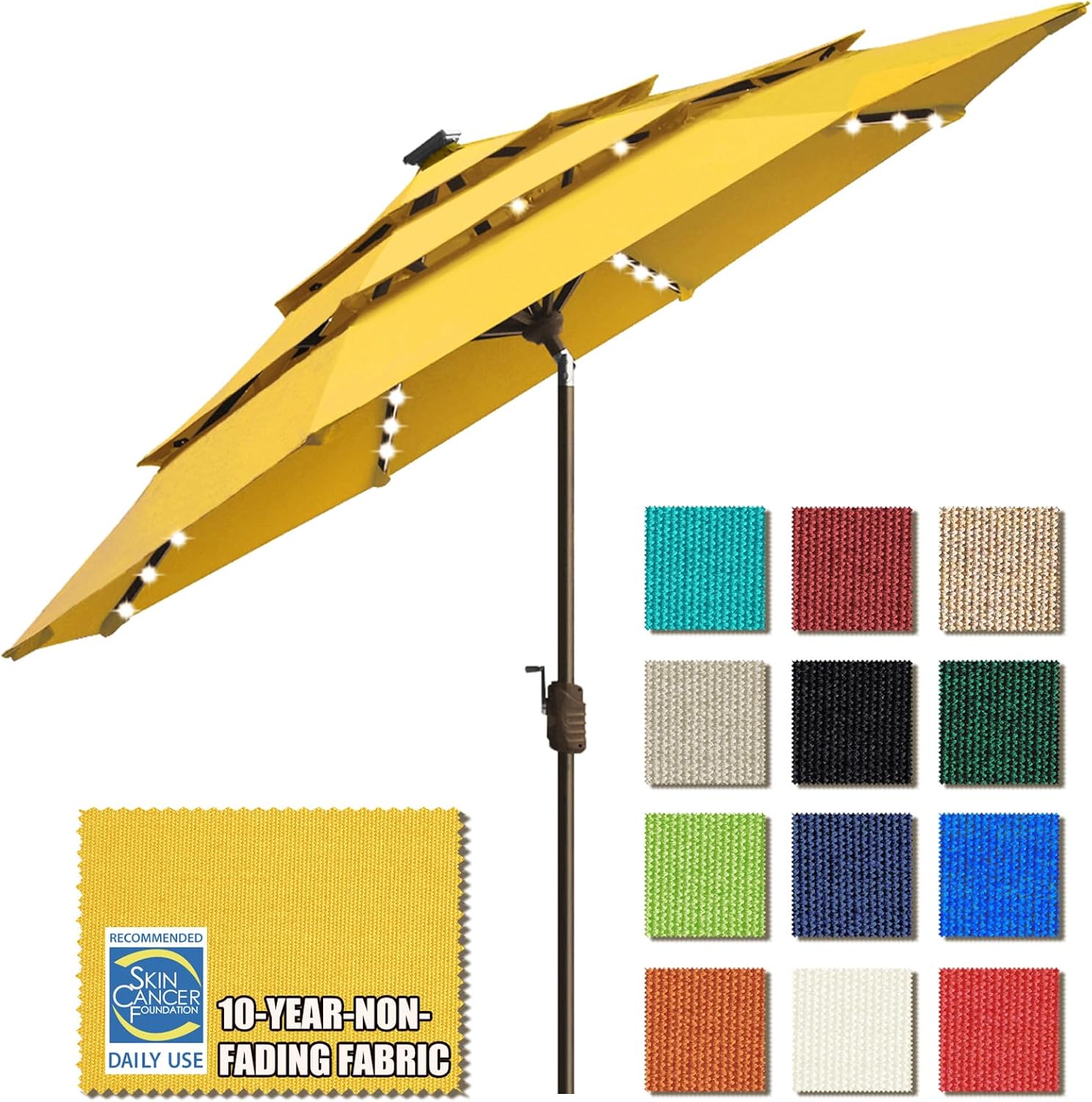 SUNGUARD UMBRELLAS Solar LED Patio Umbrella, 80-Light Acrylic Market Umbrella with Crank and Tilt - Rust / 10FT Single Vent