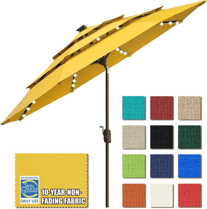 SUNGUARD UMBRELLAS Solar LED Patio Umbrella, 80-Light Acrylic Market Umbrella with Crank and Tilt - Rust / 10FT Single Vent