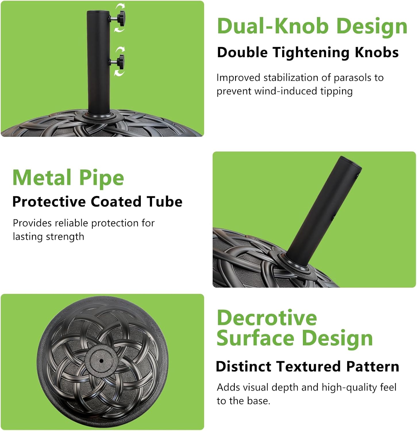 SUNGUARD UMBRELLAS Round Heavy Duty Patio Umbrella Base, Resin Concrete Stand for 1.5–2 in Poles - Bronze / 42 lb Square