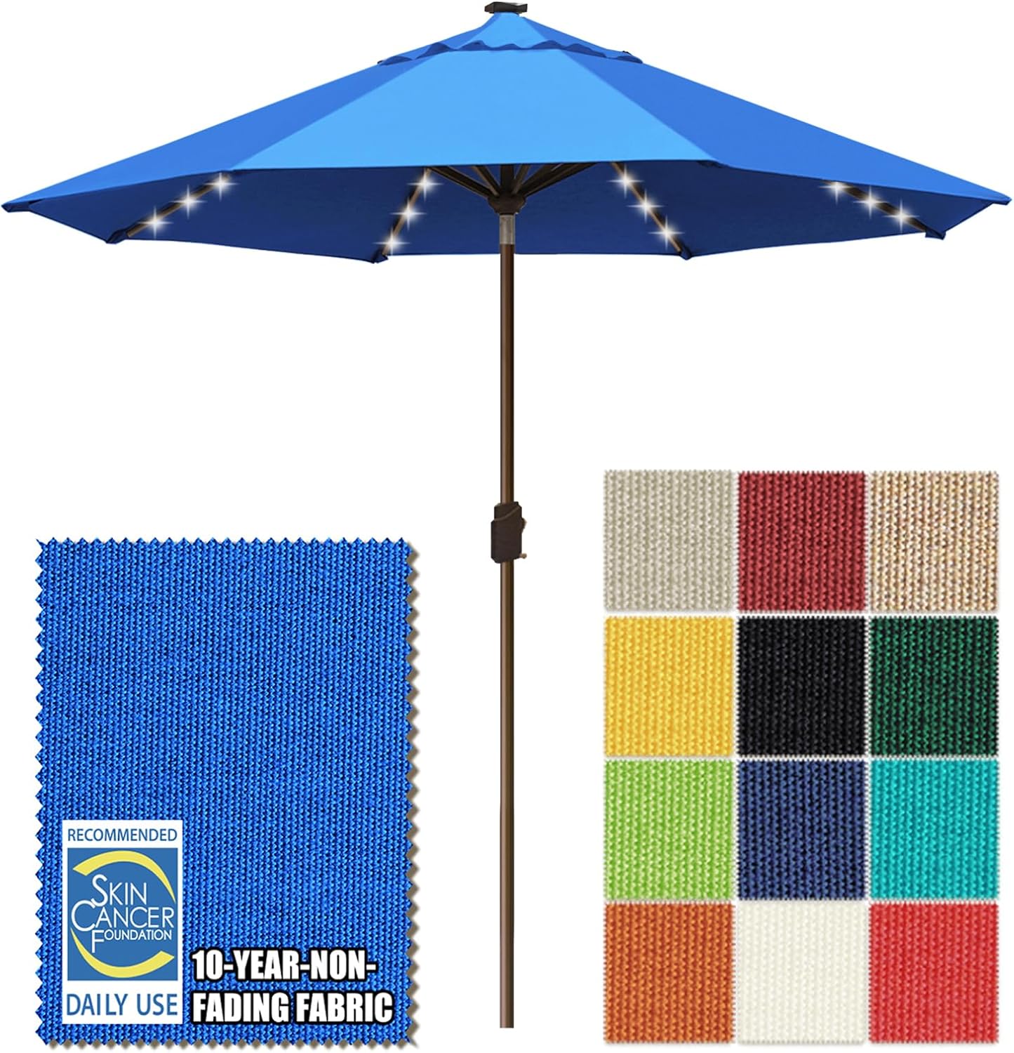 SUNGUARD UMBRELLAS Solar LED Patio Umbrella, 80-Light Acrylic Market Umbrella with Crank and Tilt - White / 9FT Single Vent
