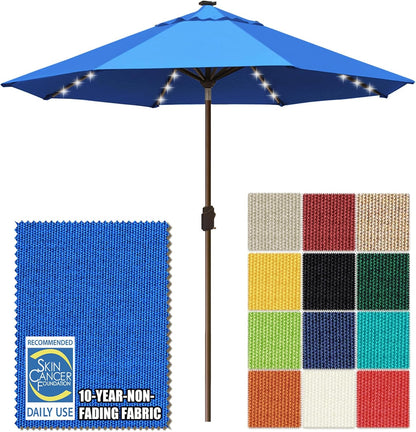 SUNGUARD UMBRELLAS Solar LED Patio Umbrella, 80-Light Acrylic Market Umbrella with Crank and Tilt - White / 9FT Single Vent