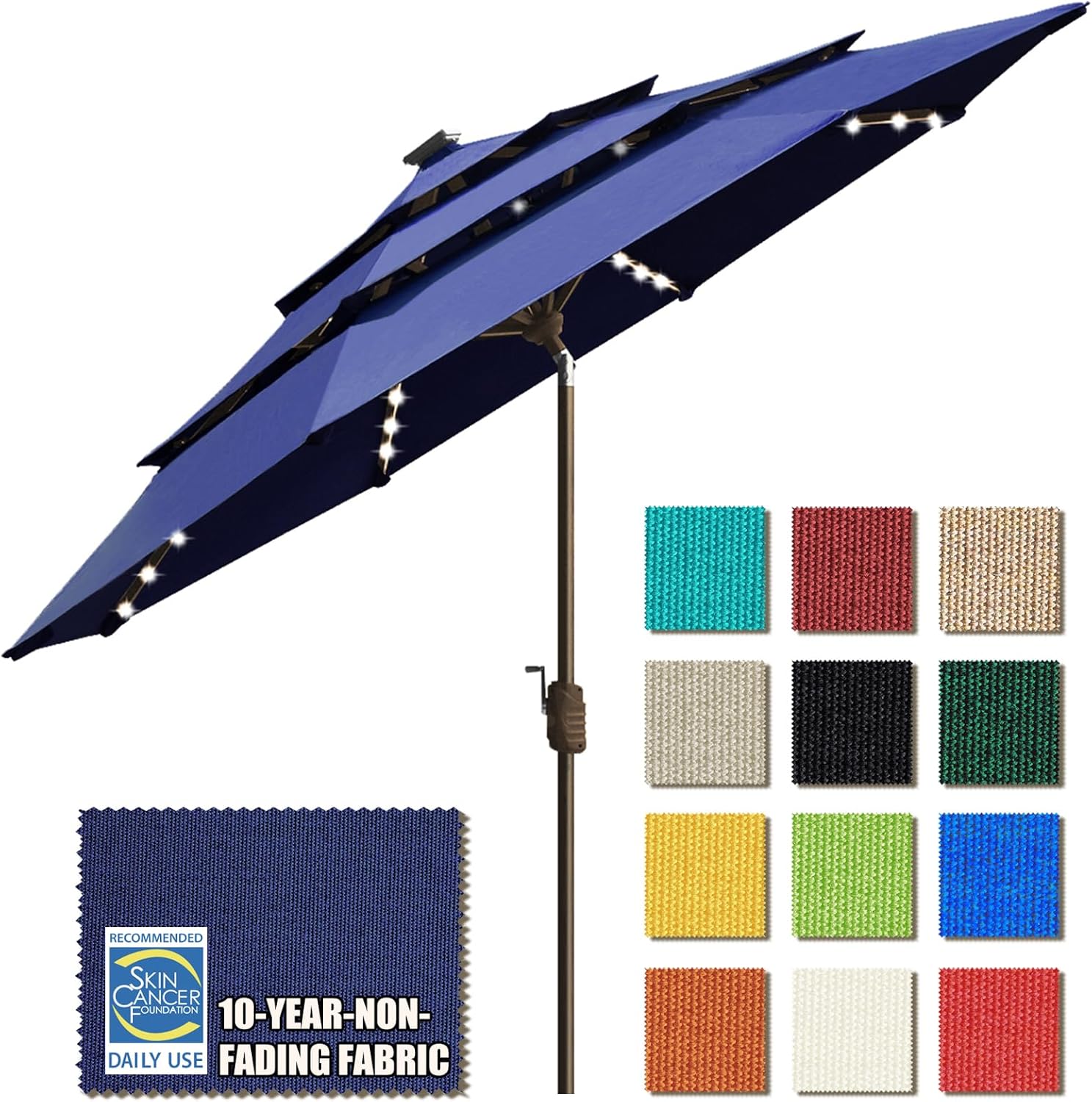 SUNGUARD UMBRELLAS Solar LED Patio Umbrella, 80-Light Acrylic Market Umbrella with Crank and Tilt - Burgundy / 9FT Triple Vents