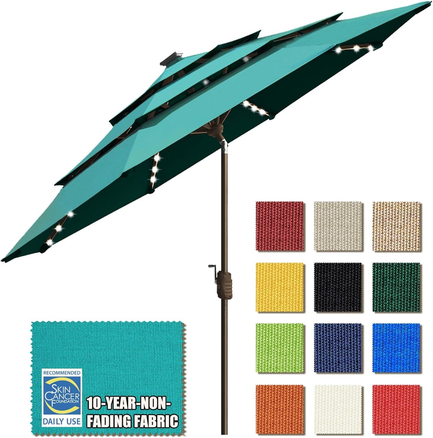 SUNGUARD UMBRELLAS Solar LED Patio Umbrella, 80-Light Acrylic Market Umbrella with Crank and Tilt - Sunflower Yellow / 9FT Single Vent