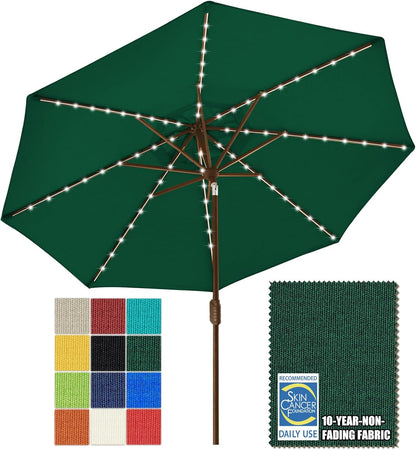SUNGUARD UMBRELLAS Solar LED Patio Umbrella, 80-Light Acrylic Market Umbrella with Crank and Tilt - Macaw Green / 9FT Single Vent