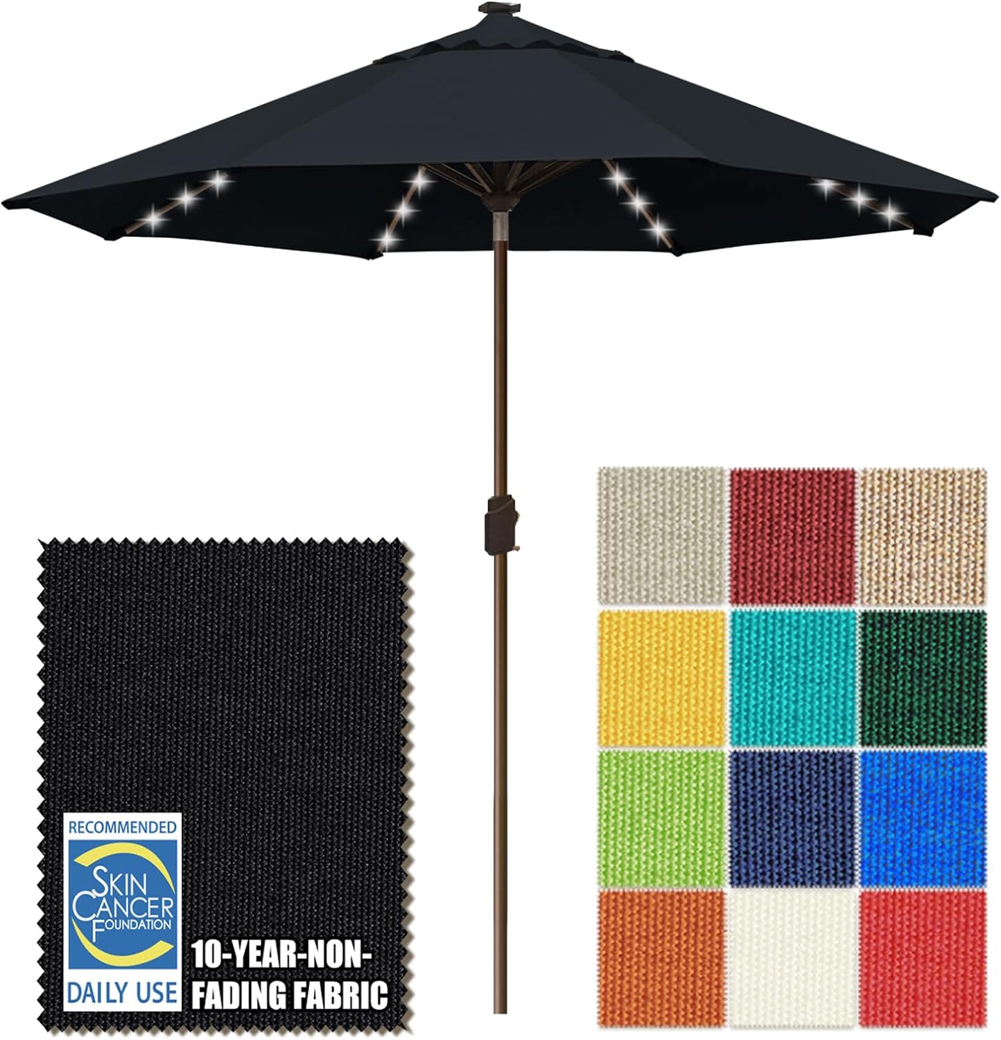 SUNGUARD UMBRELLAS Solar LED Patio Umbrella, 80-Light Acrylic Market Umbrella with Crank and Tilt - Burgundy / 10FT Single Vent