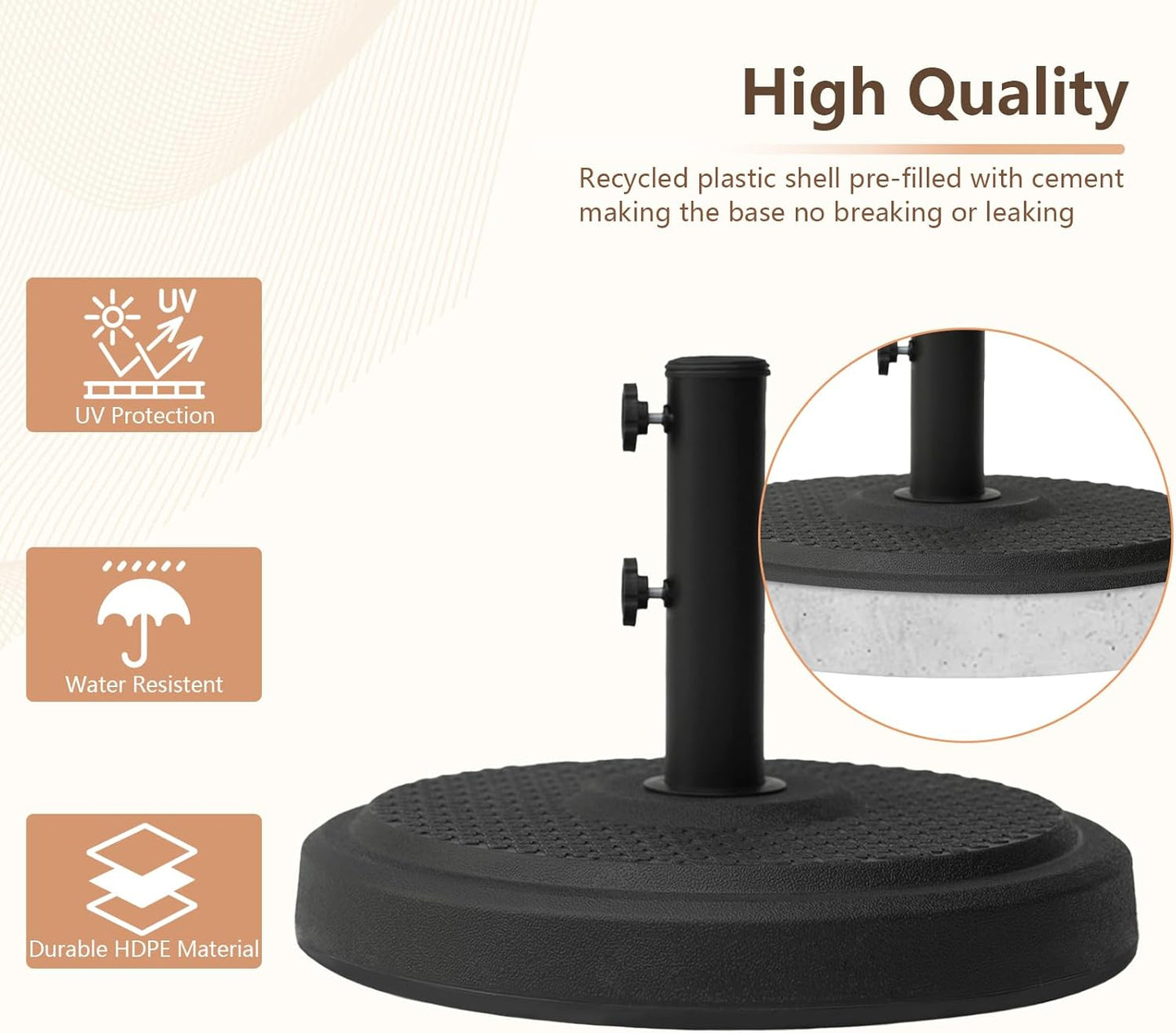 SUNGUARD UMBRELLAS Heavy Duty Round Patio Umbrella Base, Cement-Filled Stand for 1.3–1.9 in Poles - 44lb