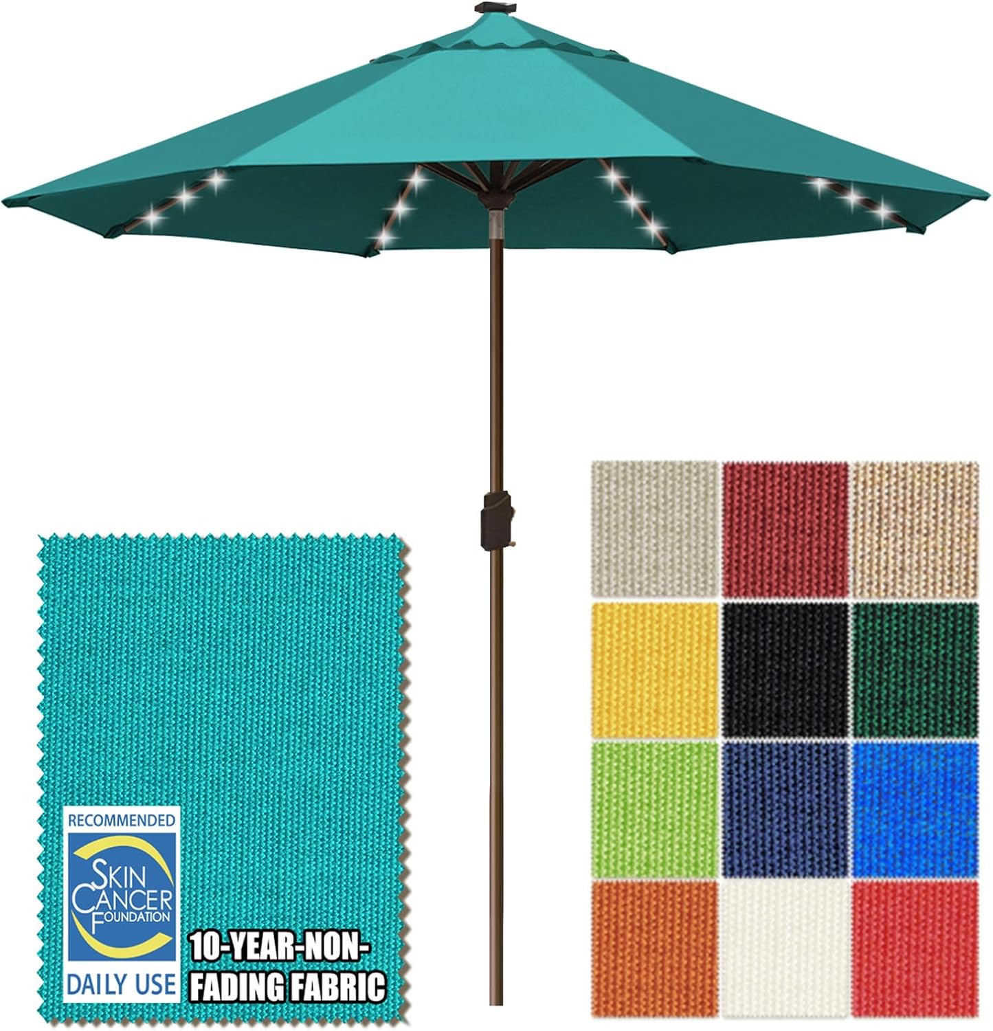 SUNGUARD UMBRELLAS Solar LED Patio Umbrella, 80-Light Acrylic Market Umbrella with Crank and Tilt - Mushroom / 10FT Triple Vents
