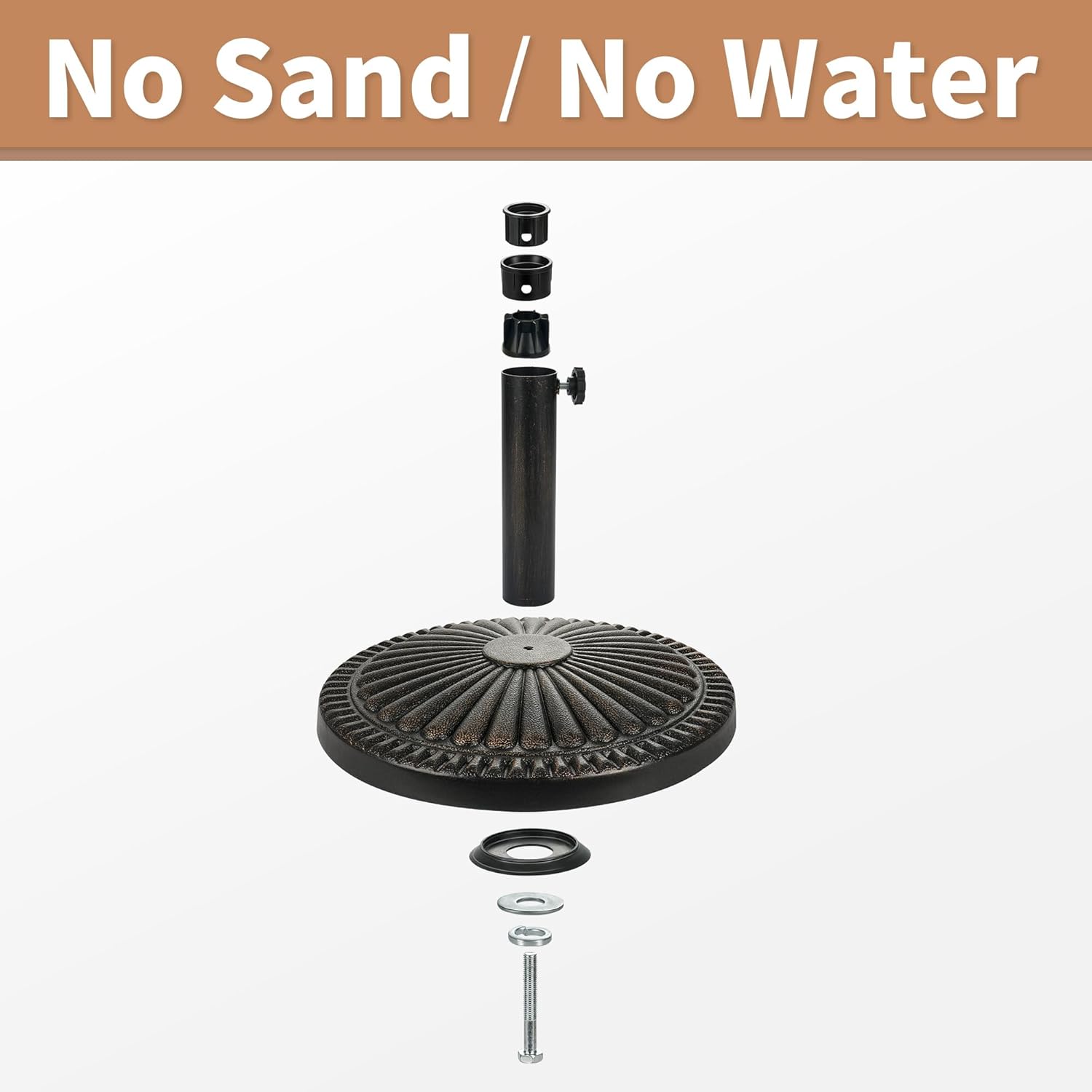 SUNGUARD UMBRELLAS Round Bronze Patio Umbrella Base, Resin Concrete Stand for Up to 1.9 in Poles