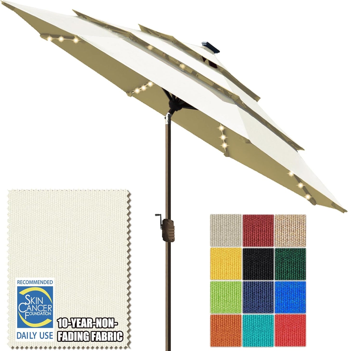 SUNGUARD UMBRELLAS Solar LED Patio Umbrella, 80-Light Acrylic Market Umbrella with Crank and Tilt