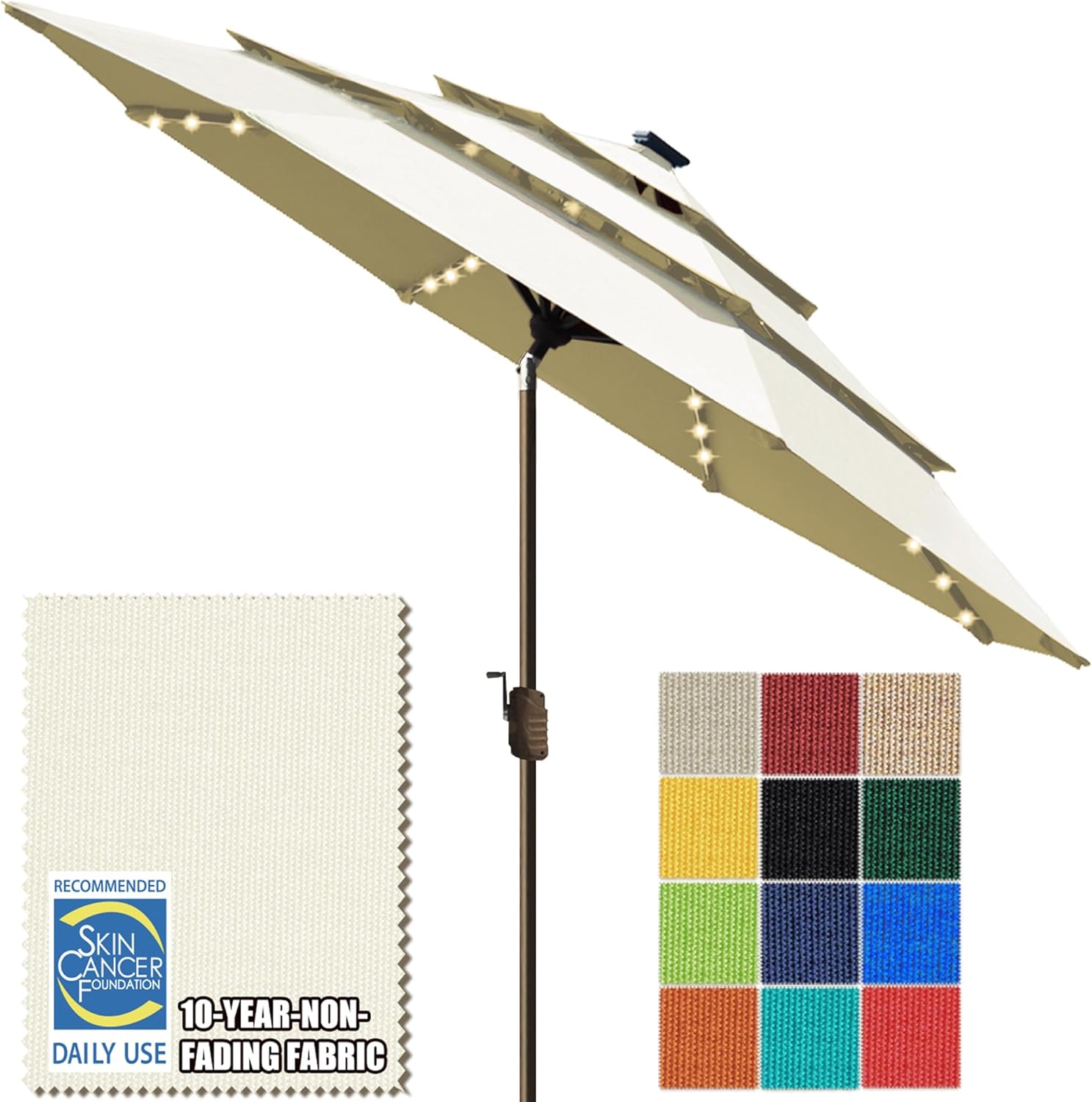 SUNGUARD UMBRELLAS Solar LED Patio Umbrella, 80-Light Acrylic Market Umbrella with Crank and Tilt