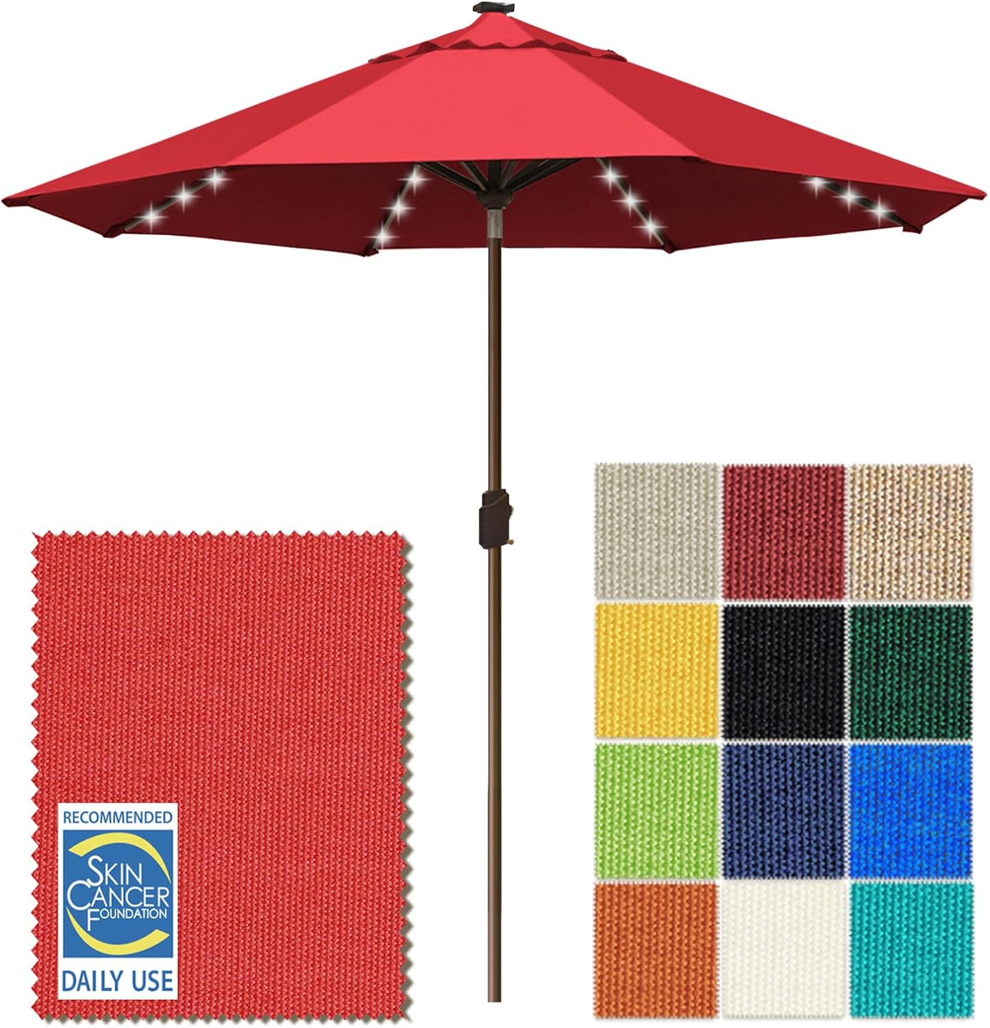 SUNGUARD UMBRELLAS Solar LED Patio Umbrella, 80-Light Acrylic Market Umbrella with Crank and Tilt - Chestnut / 10FT Single Vent