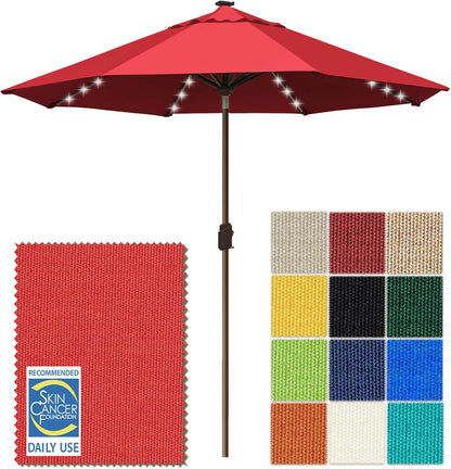 SUNGUARD UMBRELLAS Solar LED Patio Umbrella, 80-Light Acrylic Market Umbrella with Crank and Tilt - Chestnut / 10FT Single Vent