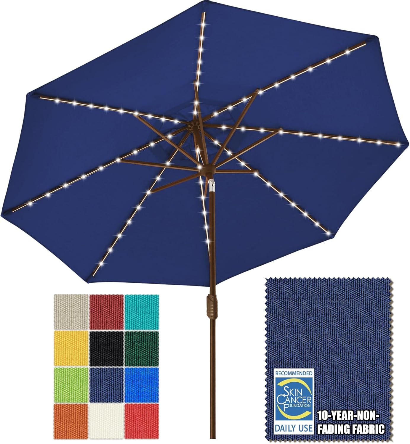 SUNGUARD UMBRELLAS Solar LED Patio Umbrella, 80-Light Acrylic Market Umbrella with Crank and Tilt