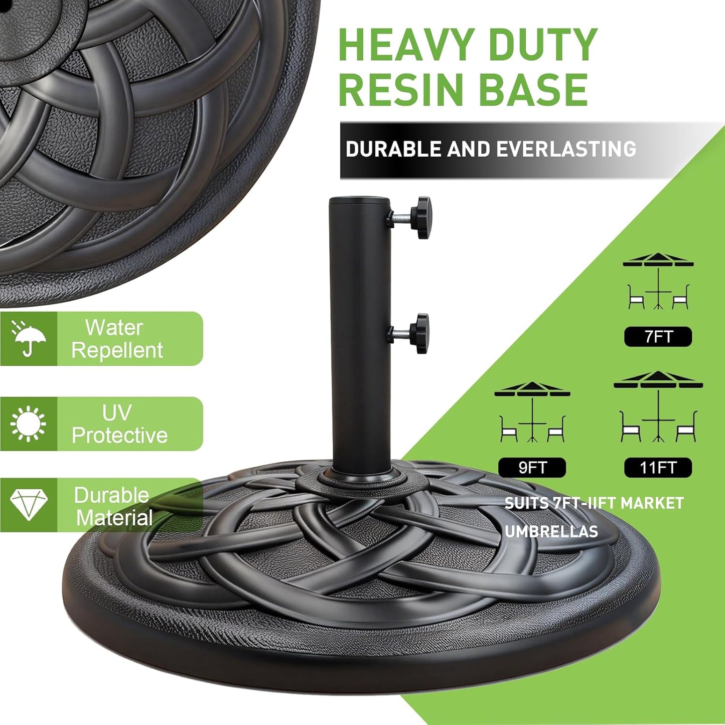 SUNGUARD UMBRELLAS Round Heavy Duty Patio Umbrella Base, Resin Concrete Stand for 1.5–2 in Poles - Black / 40 lb