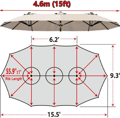 SUNGUARD UMBRELLAS 15 ft x 9 ft Replacement Canopy, 12-Rib Polyester Cover for Double-Sided Patio Umbrellas - Gray