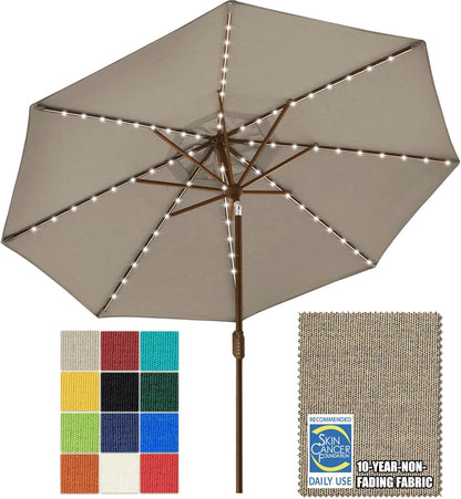 SUNGUARD UMBRELLAS Solar LED Patio Umbrella, 80-Light Acrylic Market Umbrella with Crank and Tilt - Black / 9FT Single Vent