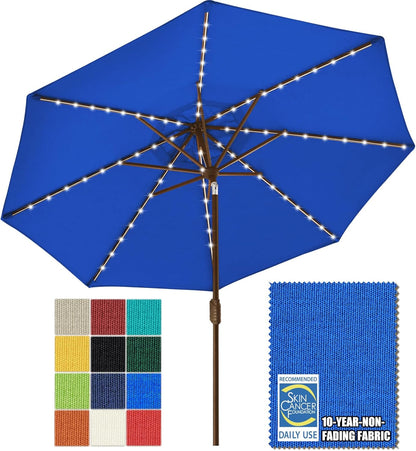 SUNGUARD UMBRELLAS Solar LED Patio Umbrella, 80-Light Acrylic Market Umbrella with Crank and Tilt - Chestnut / 9FT Triple Vents