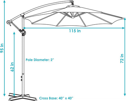 SUNGUARD UMBRELLAS 9.5 ft Cantilever Patio Umbrella, Vented Polyester Canopy with Crank and Cross Base - Seafoam