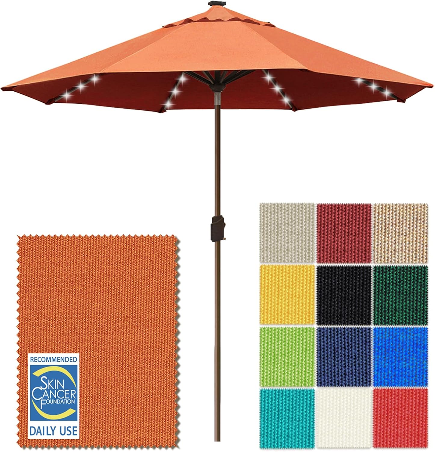 SUNGUARD UMBRELLAS Solar LED Patio Umbrella, 80-Light Acrylic Market Umbrella with Crank and Tilt - Fern / 10FT Triple Vents