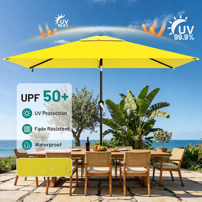 SUNGUARD UMBRELLAS Rectangular Solar LED Patio Umbrella, 16-Light Vented Canopy with Crank Tilt - Black / 12 Ft