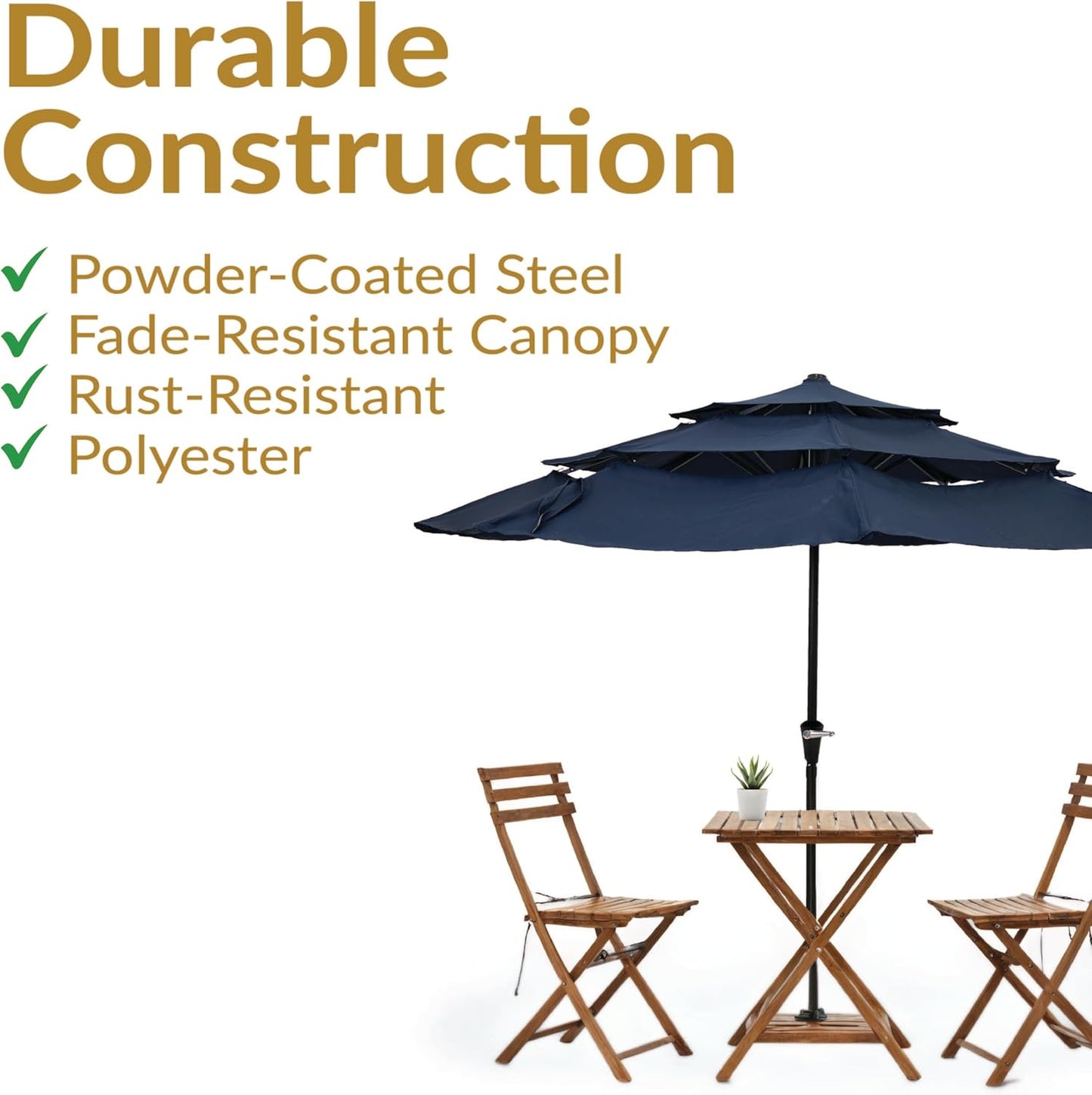 SUNGUARD UMBRELLAS 10 ft 3-Tier Solar LED Patio Umbrella, Vented Polyester Market Umbrella with Crank Tilt